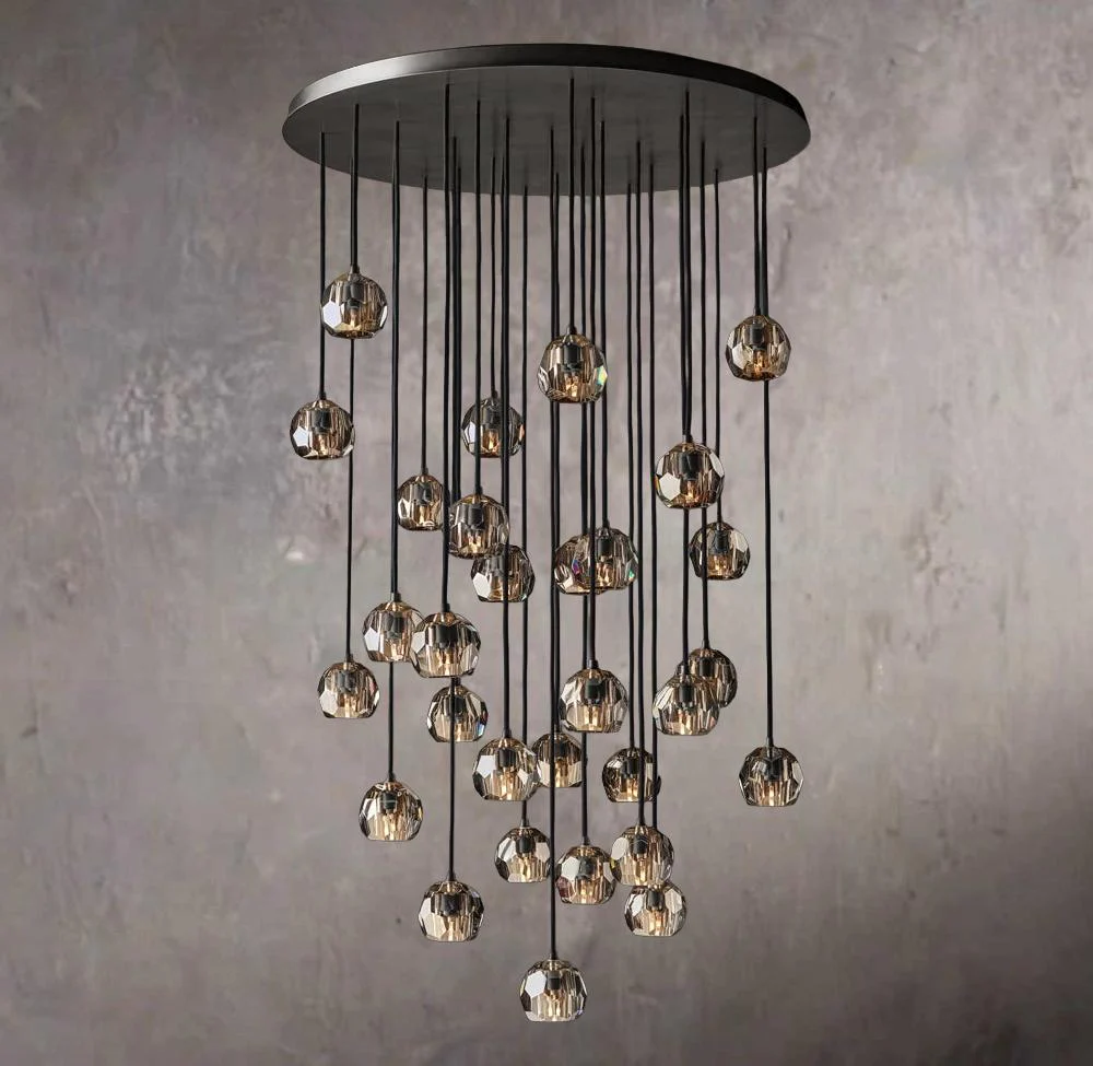 Crystal Sphere Smoky Glass Circular Cluster Chandelier 40" - Image 3