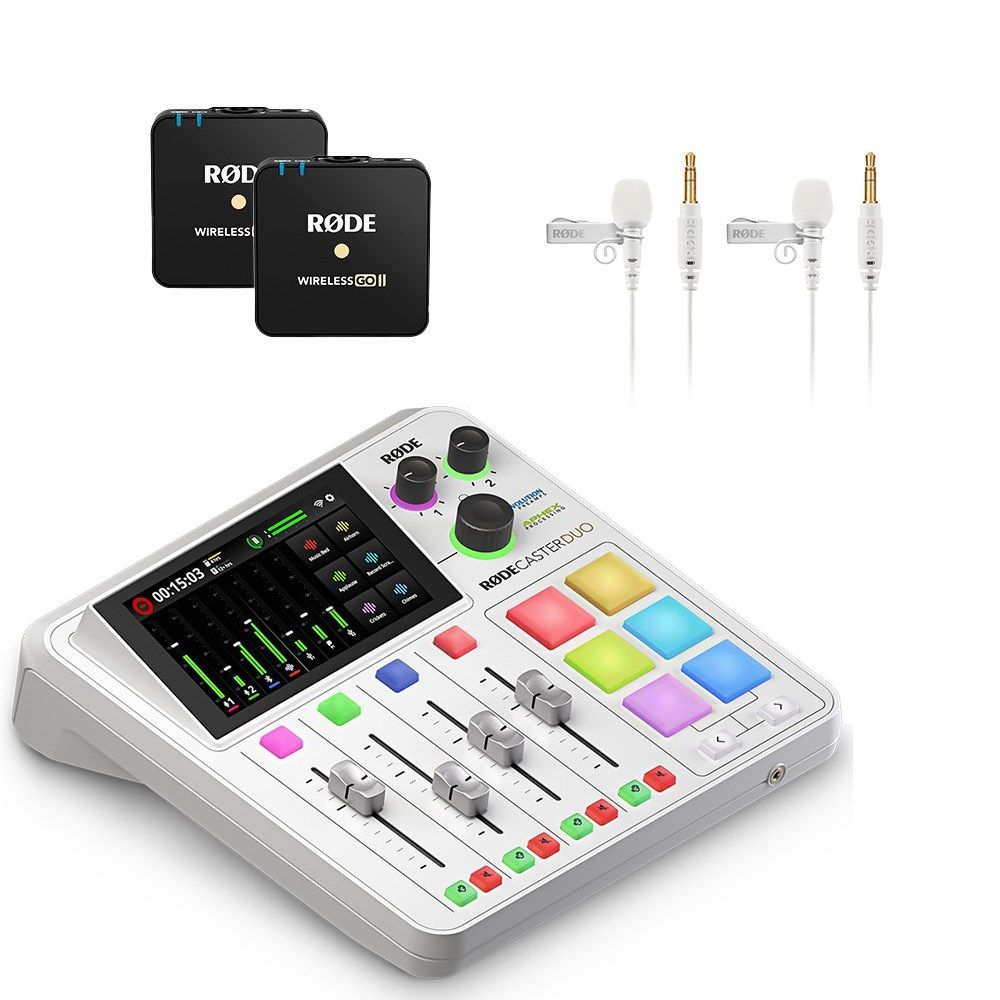 Rode RodeCaster Duo Pack (White) w/ 2 x Wireless GO TX & 2 x Lavalier GO Microphones - Image 1