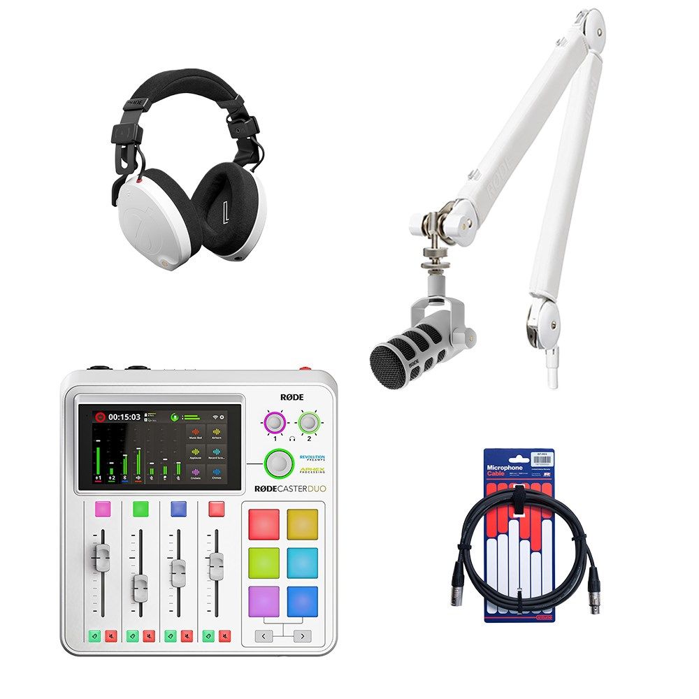 Rode RodeCaster Duo Podcasting Pack (White) w/ PodMic, NTH100, PSA1+ & XLR Cable (3m) - Image 1