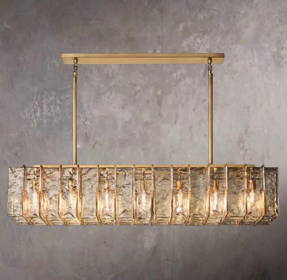 Gridded Mist Glass Linear Chandelier 67" - Image 1