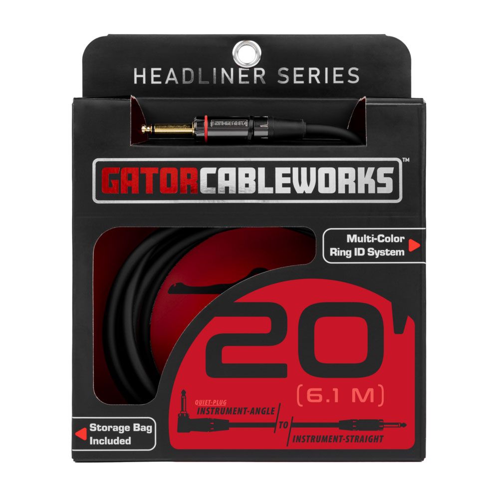 Gator GCWH-INS-20RAQ Headliner Stright TS to Right-Angle Quite Instrument Cable (20ft) - Image 1
