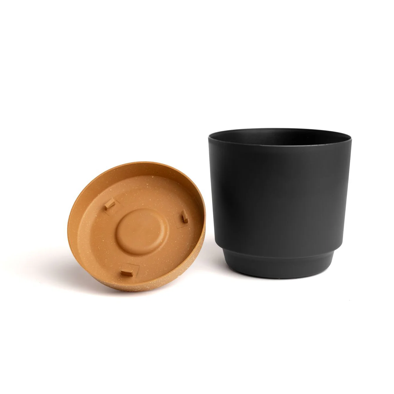 9.5" Contemporary Flower Pot with Saucer - Shadow Gray - Image 2