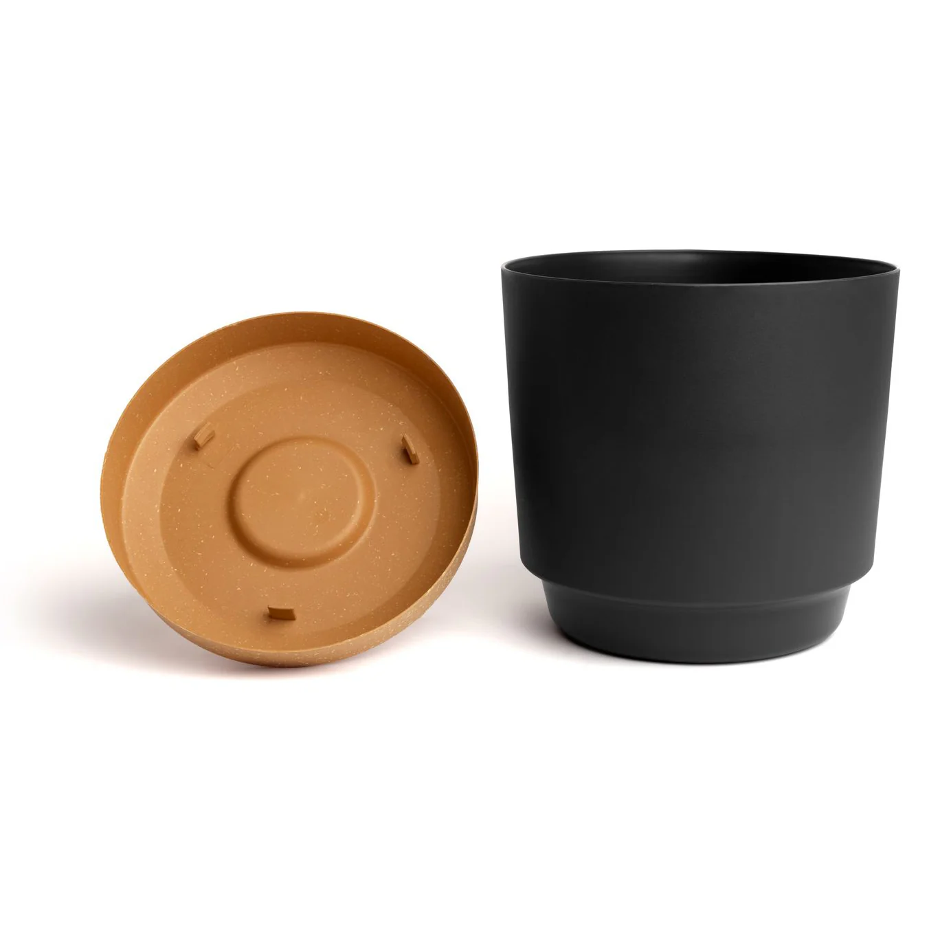 11.5" Contemporary Flower Pot with Saucer - Shadow Gray - Image 2