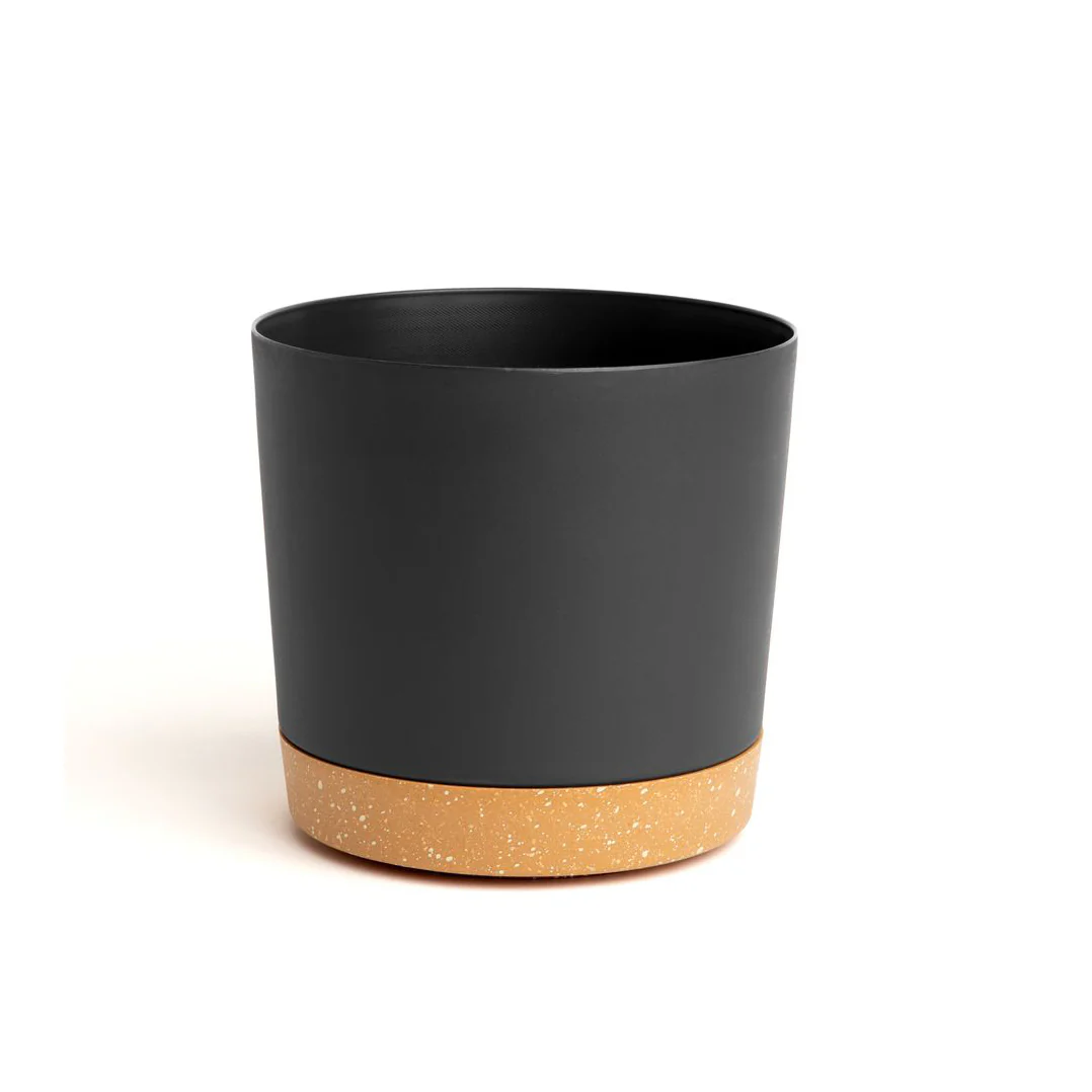 8" Contemporary Flower Pot with Saucer - Shadow Gray - Image 1