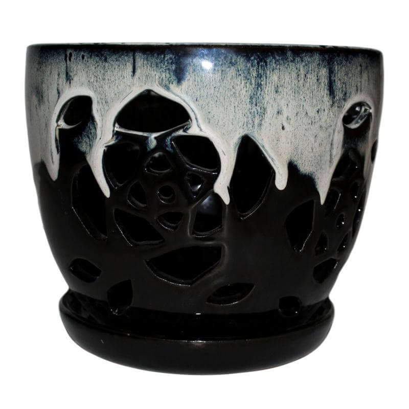 7″ Honey Cream Over Coffee Floral Cutout Orchid Pot