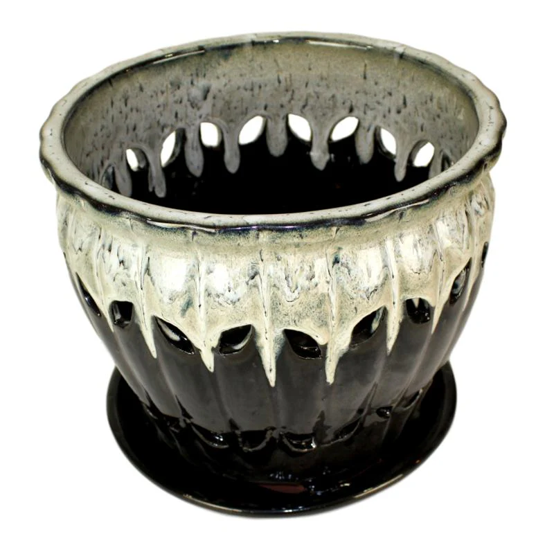10" Honey Cream Over Coffee Pinwheel Fluted Ceramic Planter - Image 2