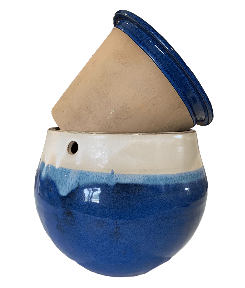 10" Sky Blue Over Cobalt Teardrop Self Watering Pot - Image 2