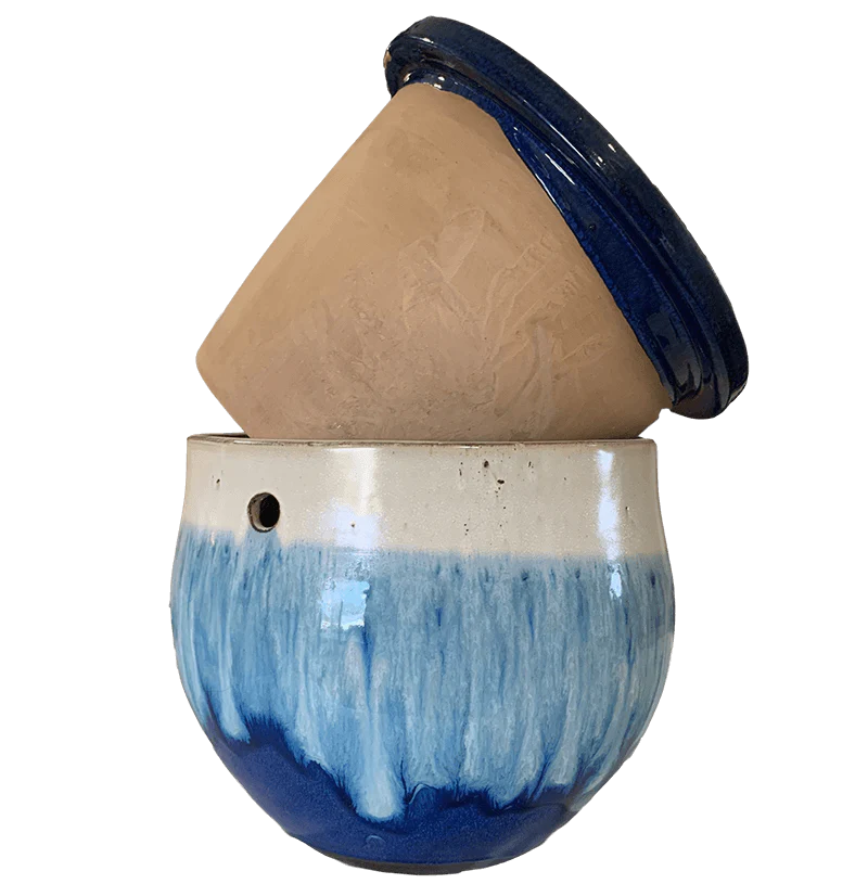 12" Sky Blue Over Cobalt Teardrop Self Watering Pot - Image 2