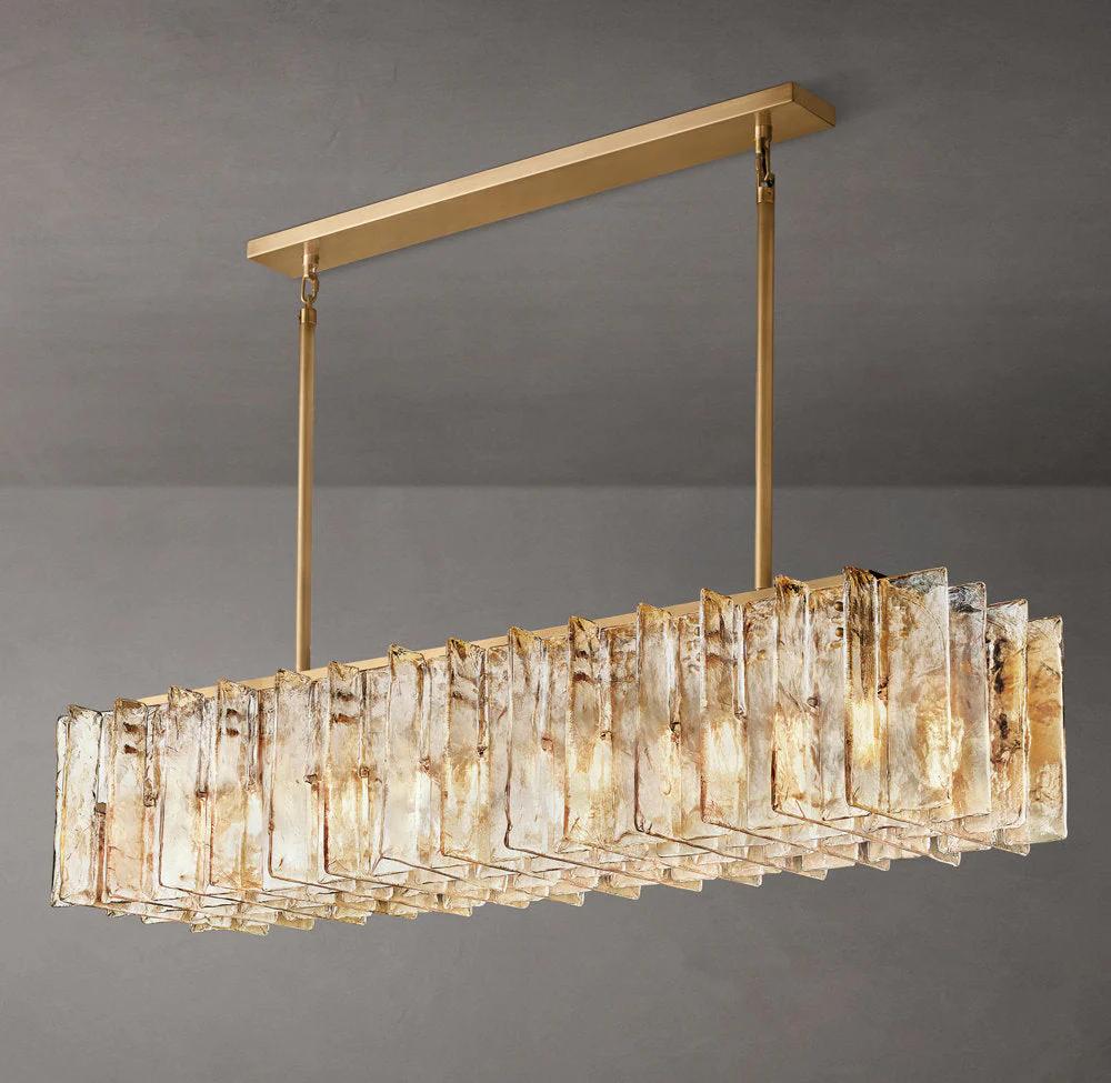Gridded Mist Glass Linear Chandelier 67" - Image 3