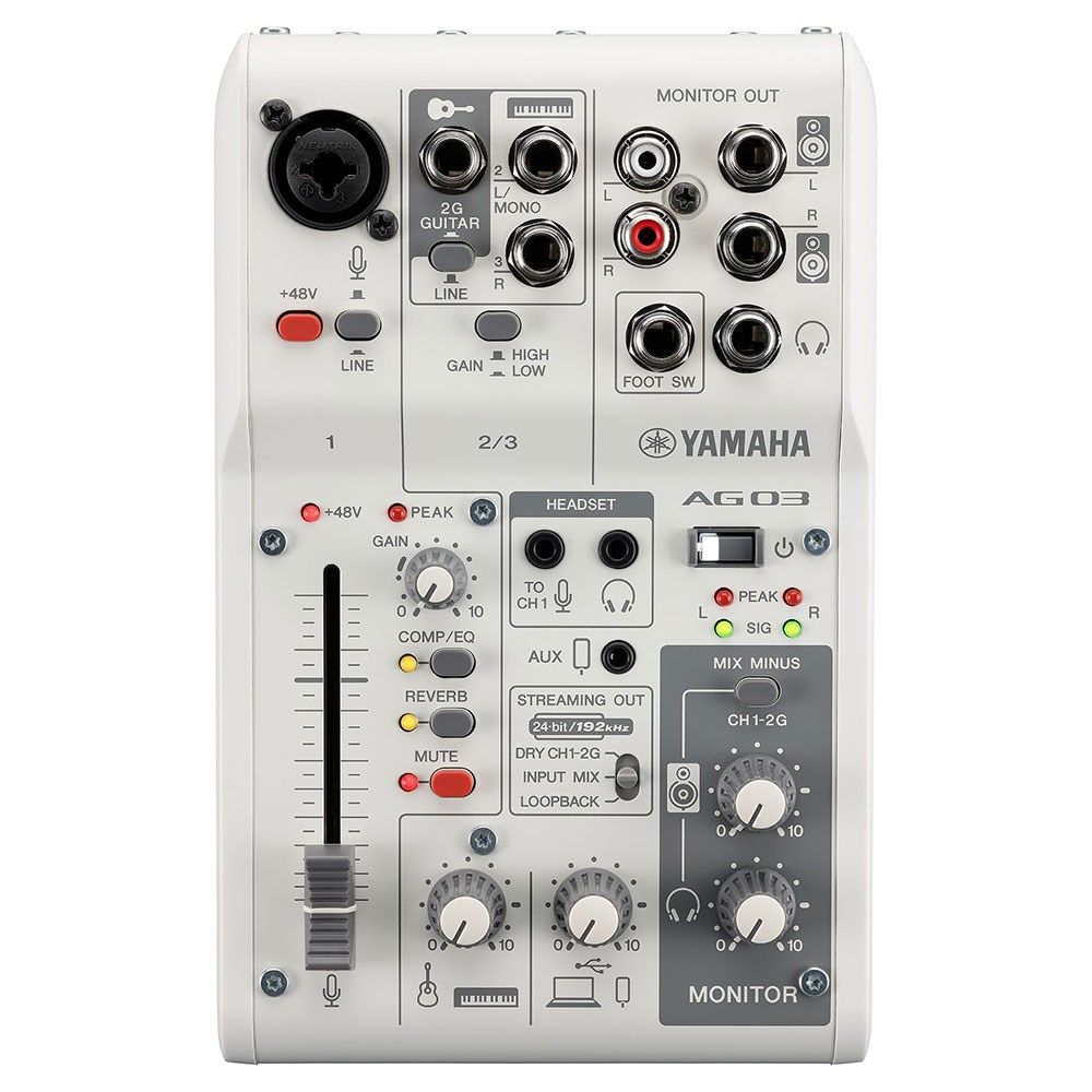 Yamaha AG03 MK2 3-Channel Live Streaming Mixer w/ USB Audio Interface (White) - Image 1