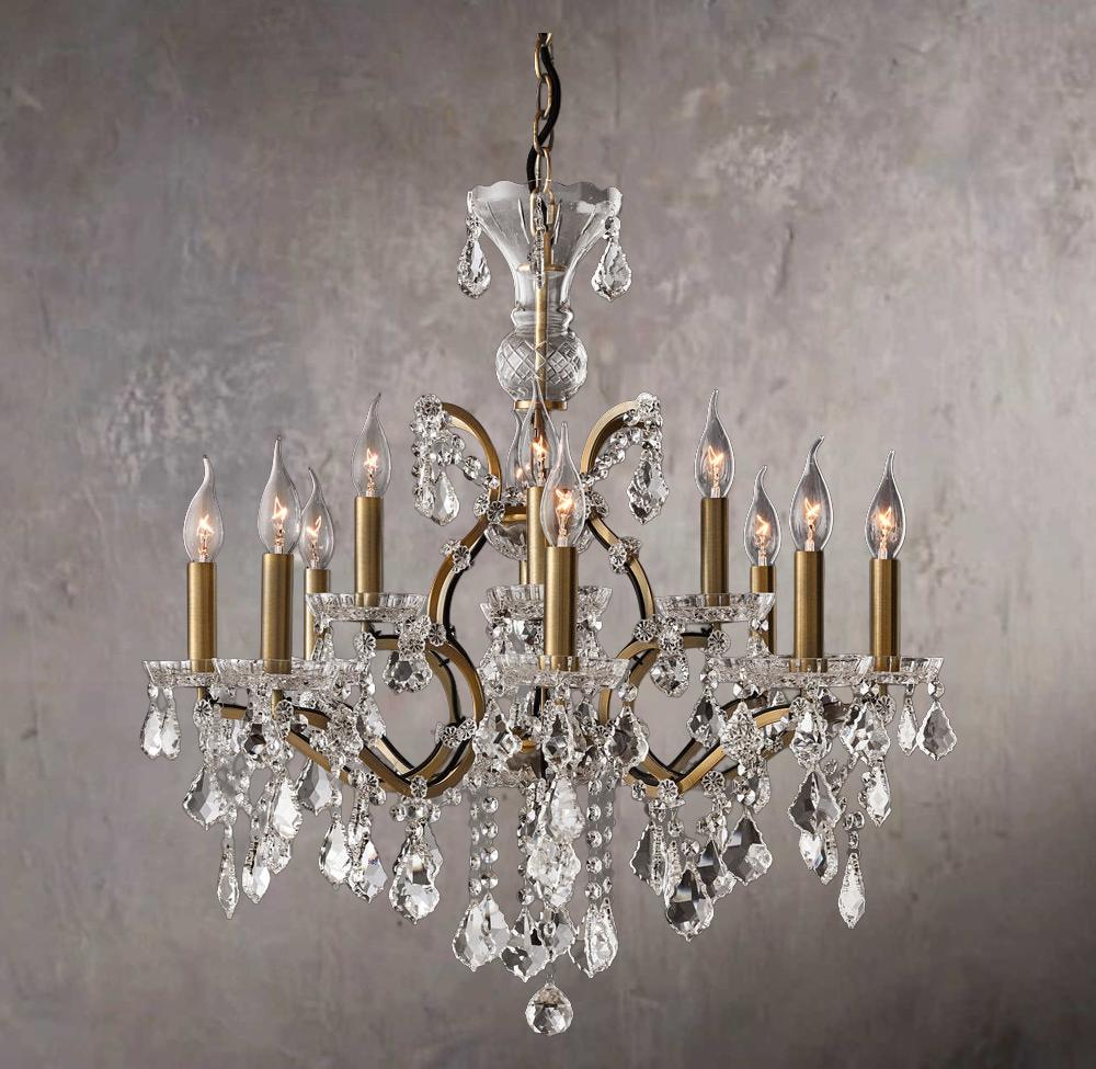 Antique 19th Century Baroque Style Iron and Crystal Round Chandelier 28" - Image 1