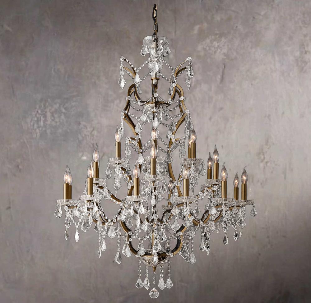 19th Century Baroque-Style Wrought Iron and Crystal Round Chandelier 40″