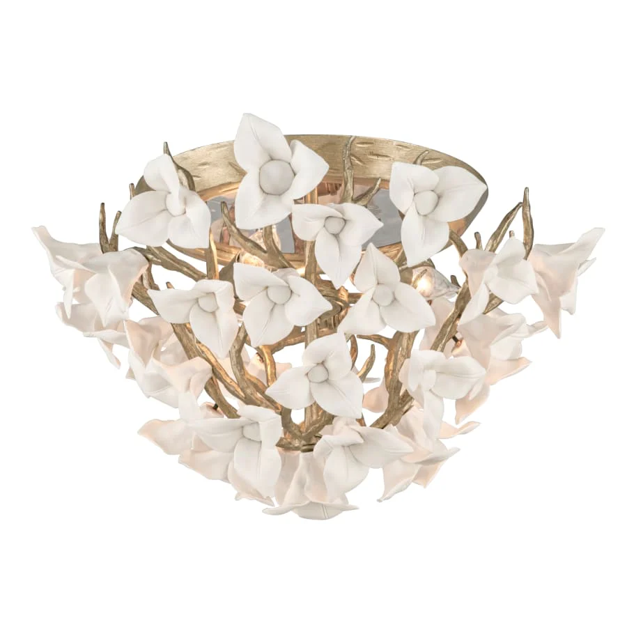 Corbett Lighting Lily 4 Light 18″ Wide Flush Mount Floral Ceiling Fixture with Hand-Crafted Iron Flowers