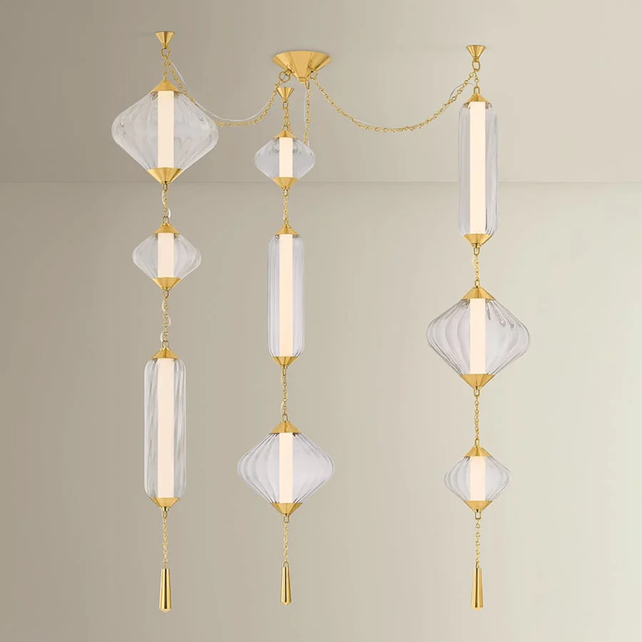 Corbett Lighting Fiorello 64" Wide LED Abstract Multi Light Pendant with Optic Glass Shades - Image 3