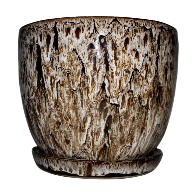 8" Creamy Chestnut Floral Cutout Ceramic Planter - Image 2