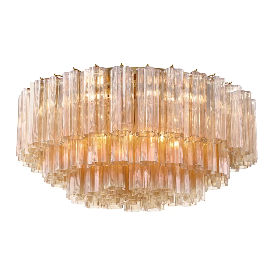 Crystorama Lighting Group Addis 16 Light 32″ Wide Flush Mount Drum Ceiling Fixture with Amber Tronchi Glass Shade