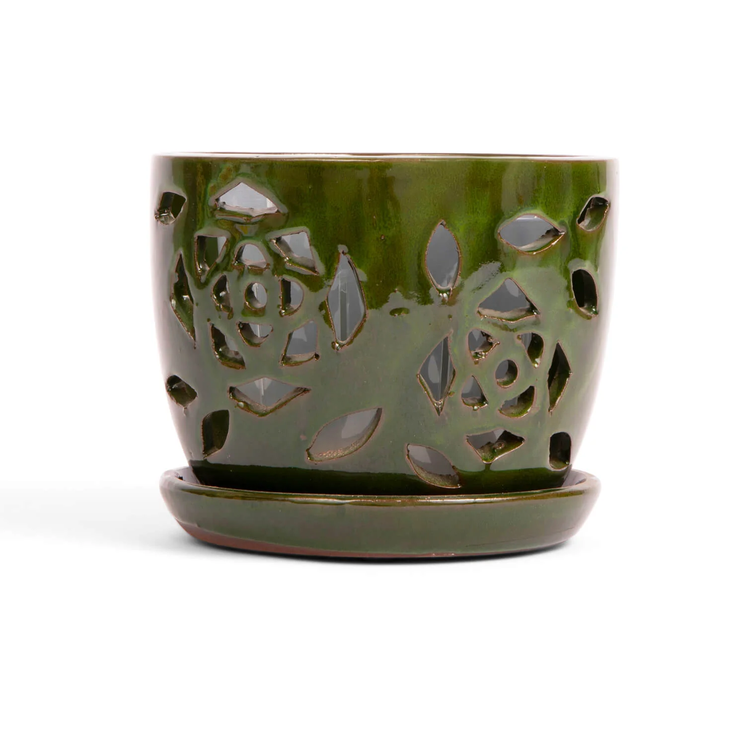 5″ Emerald Green Floral Cutout Orchid Pot