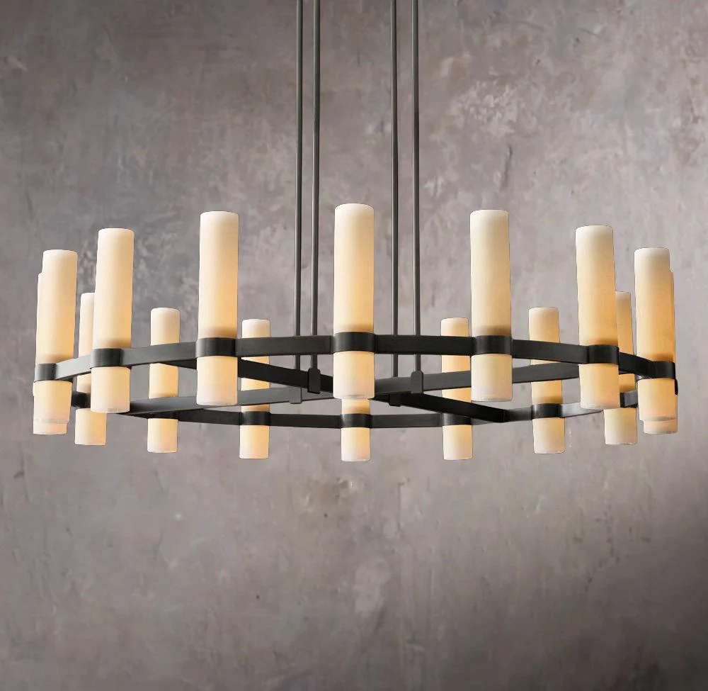 Ravelle Circular Opal Glass Suspended Pendant Light 48" - Image 2