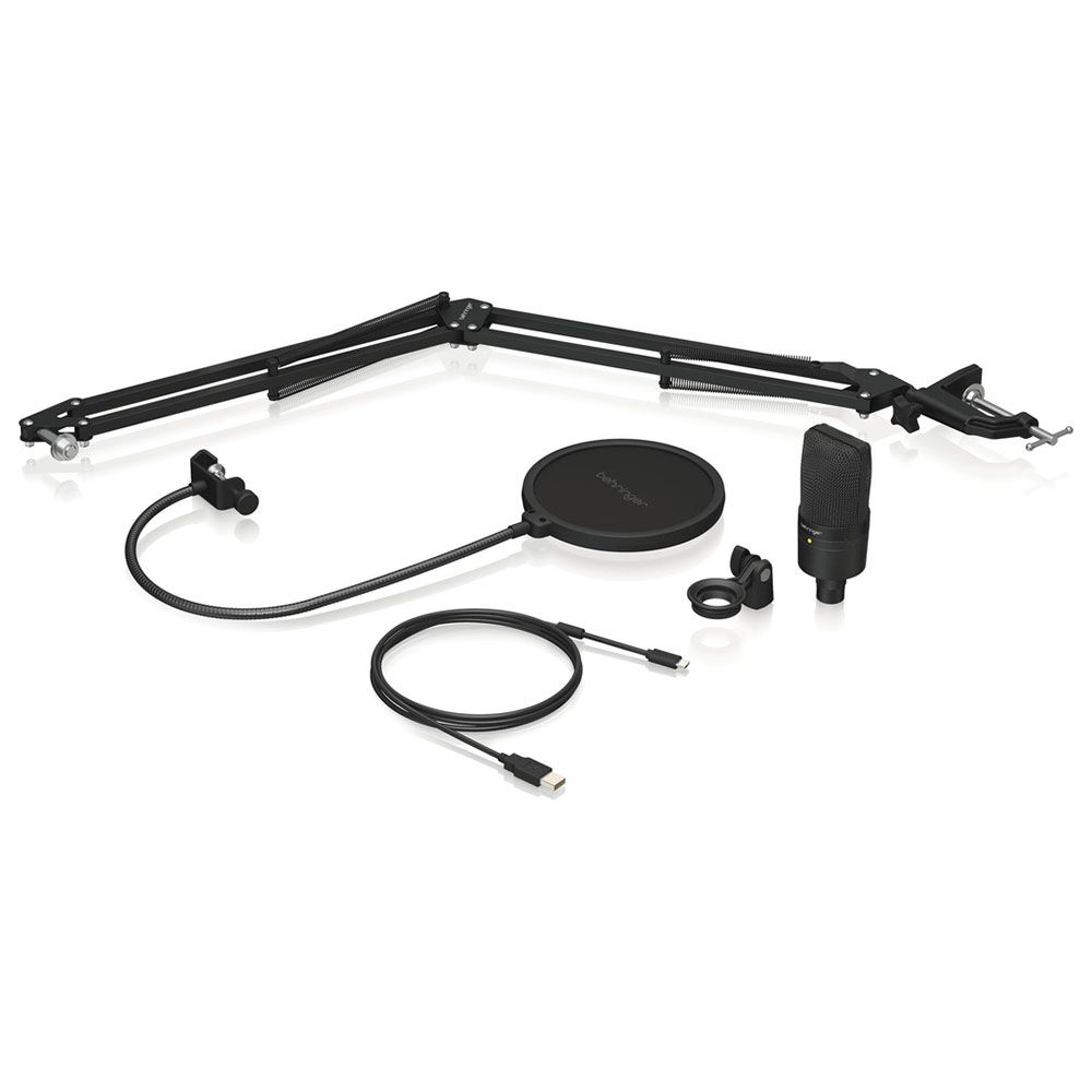 Behringer D3 USB Microphone Podcast Bundle w/ Mic Desktop Stand & Cables (Black) - Image 1