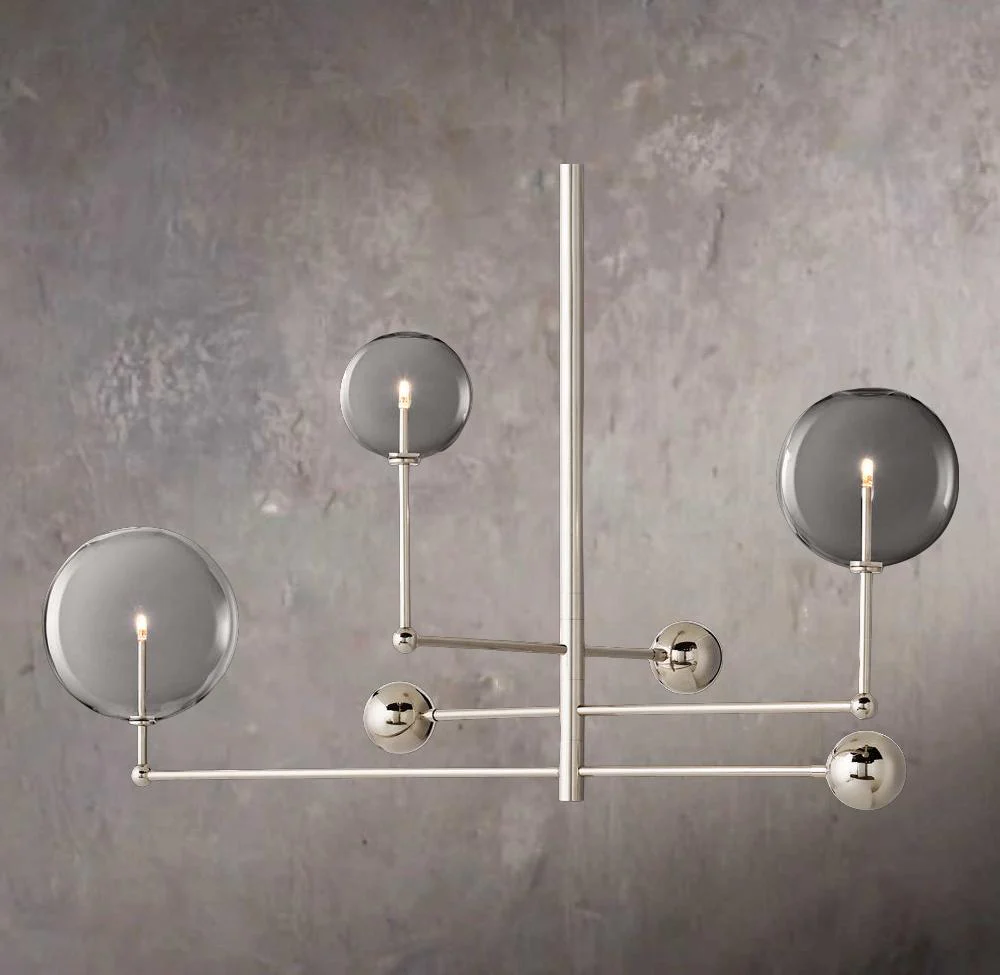Three-Arm Hanging Glass Globe 46" Chandelier - Image 2
