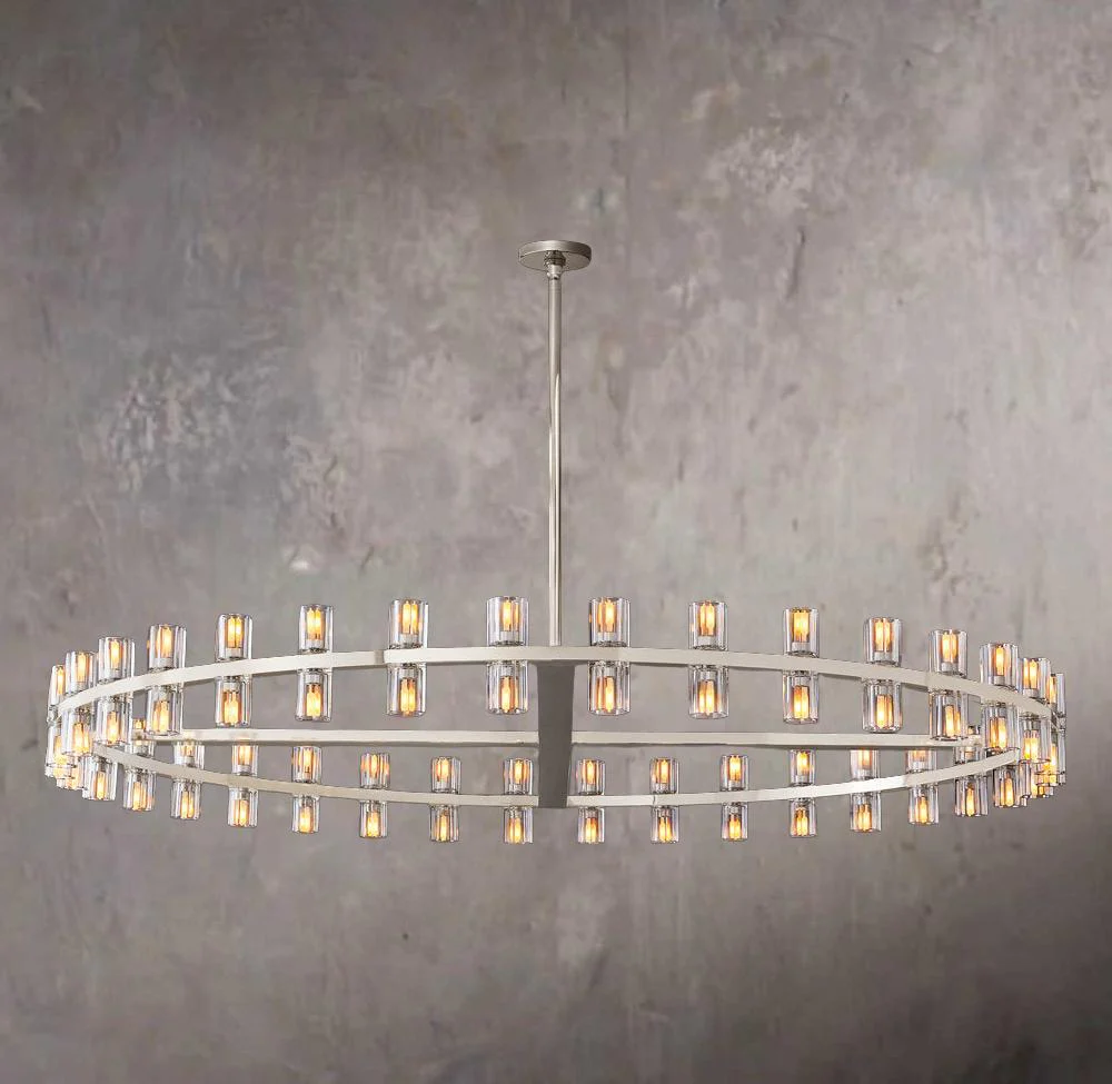 Gridded Smoky Glass Layered Round Chandelier 36" - Image 2