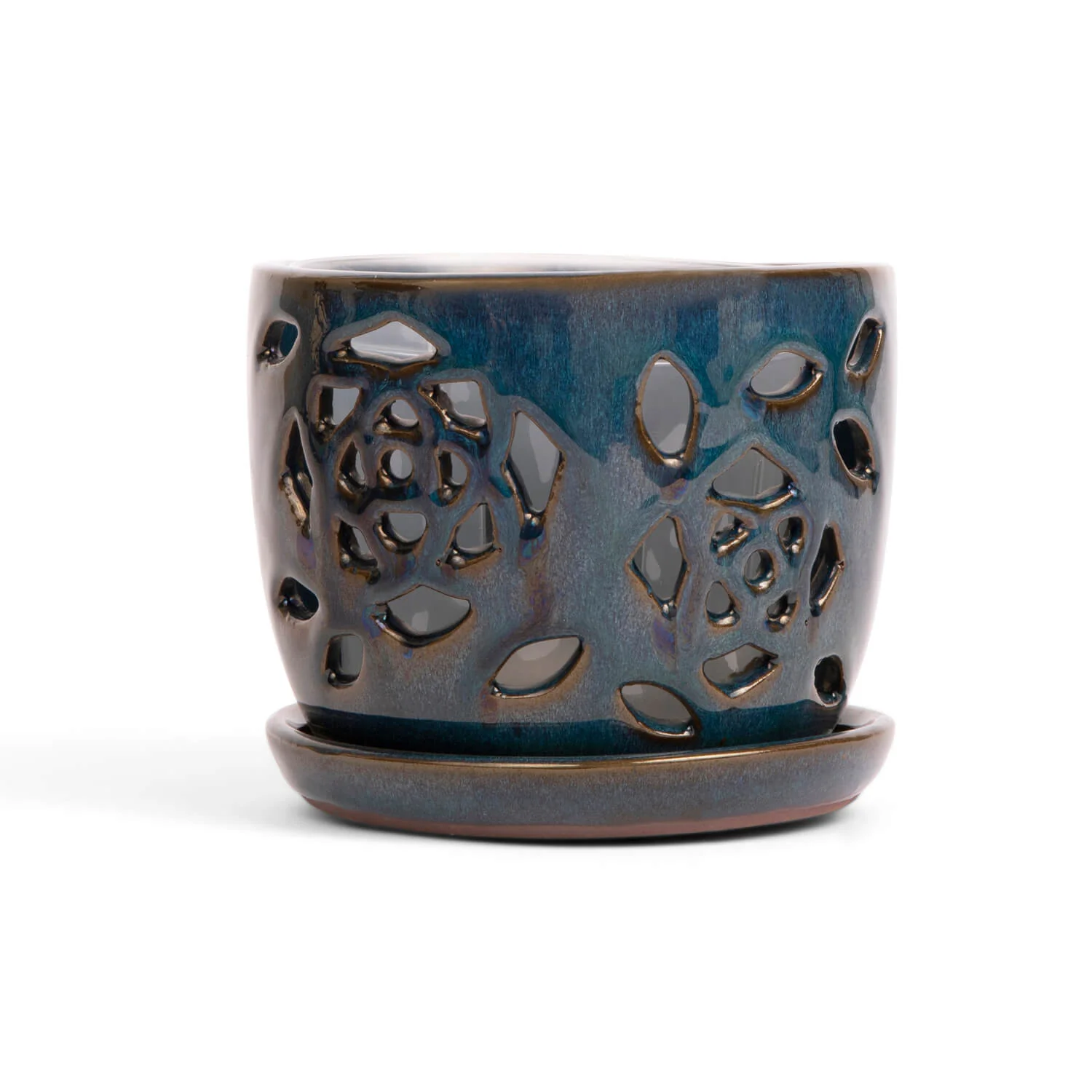 5″ Teal Jade Floral Cutout Orchid Pot