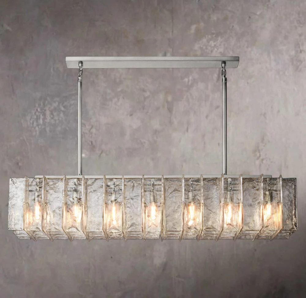Grid Pattern Clear Glass Rectangular Chandelier 67" - Image 2