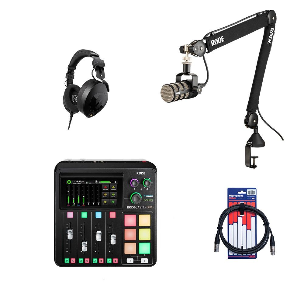 Rode RodeCaster Duo Podcasting Pack w/ PodMic, NTH100, PSA1+ & XLR Cable (3m) (Black) - Image 1