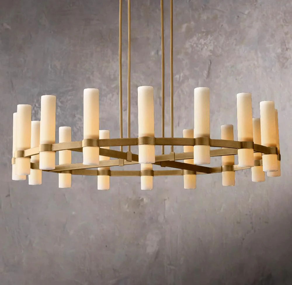 Ravelle Circular Opal Glass Suspended Pendant Light 48" - Image 1