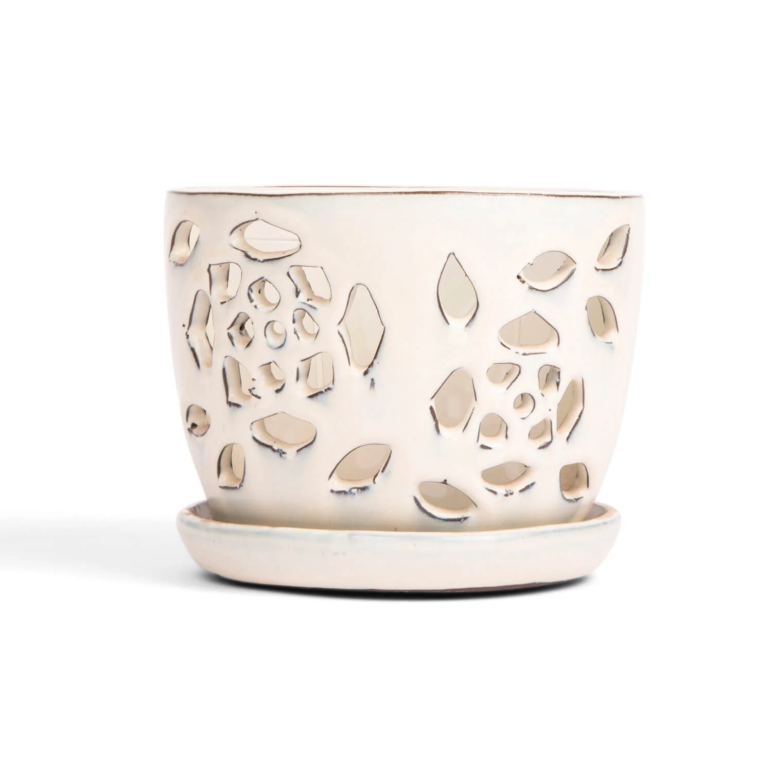 5″ White Diamond Floral Cutout Orchid Pot