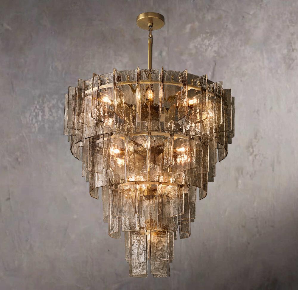 Gridded Fume Glass Layered Chandelier 47″