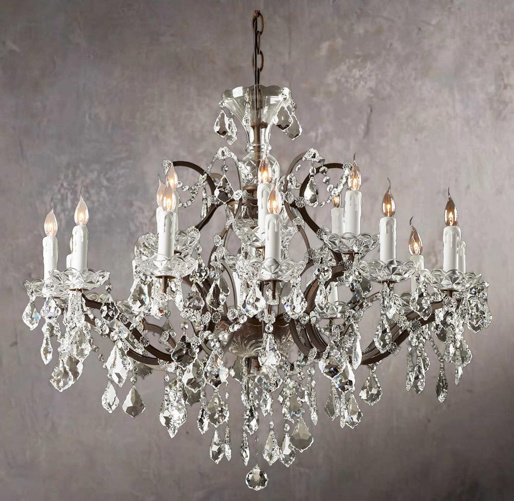 Antique 19th Century Baroque-Style Iron and Crystal Round Chandelier 33" - Image 2