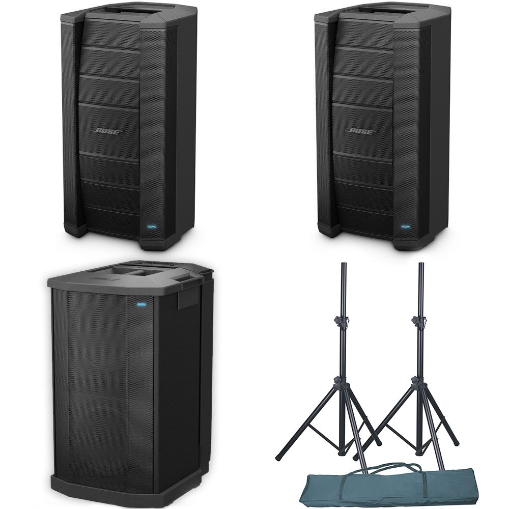 Bose F1 Speaker Pack w/ 2x 812 Speakers, 1x Sub, Plus PA Speakers Stands in Bag - Image 1