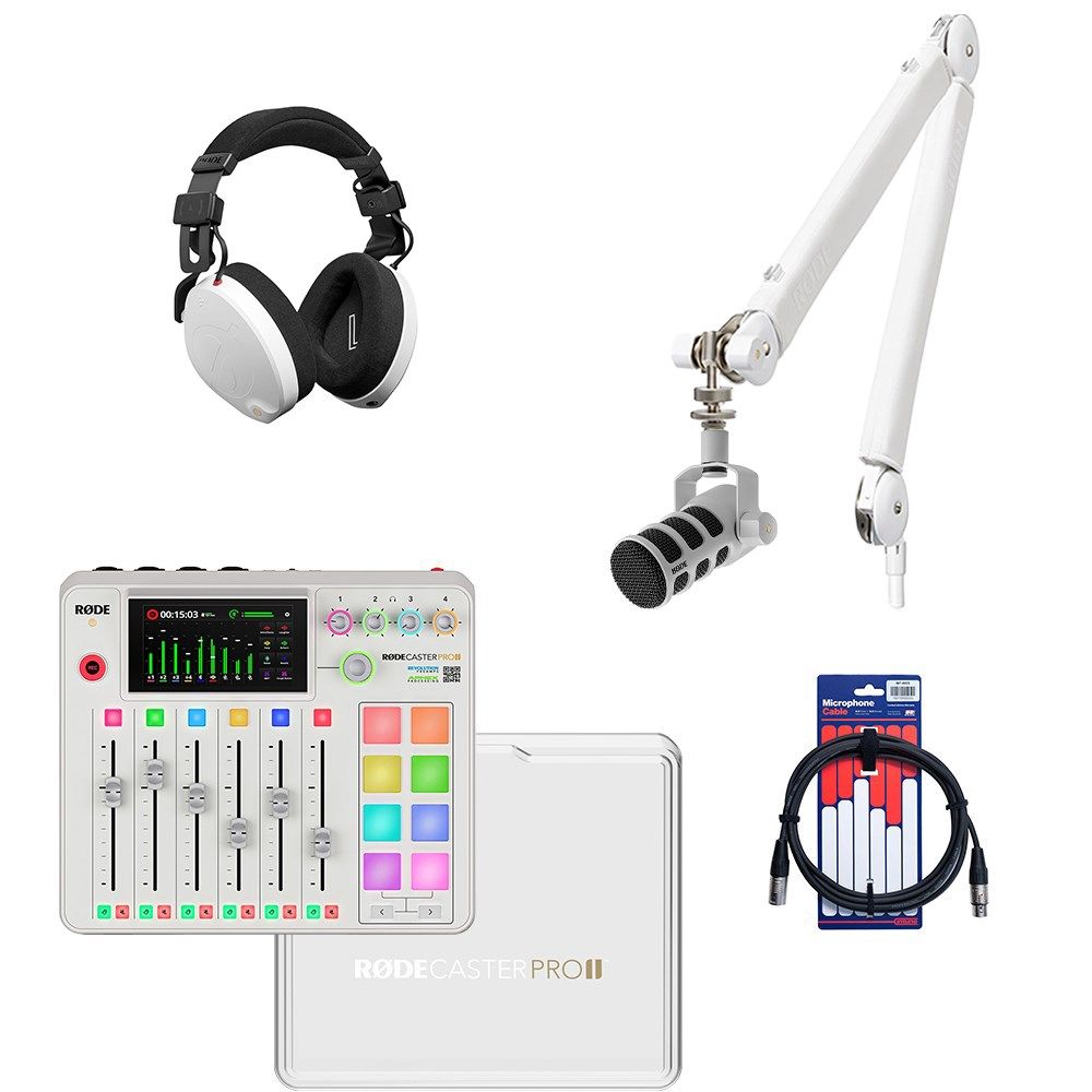 Rode RodeCaster Pro II Pack 1 (White) w/ 1x PodMic, PSA1+, NTH100, Cover & XLR Cable (3m) - Image 1