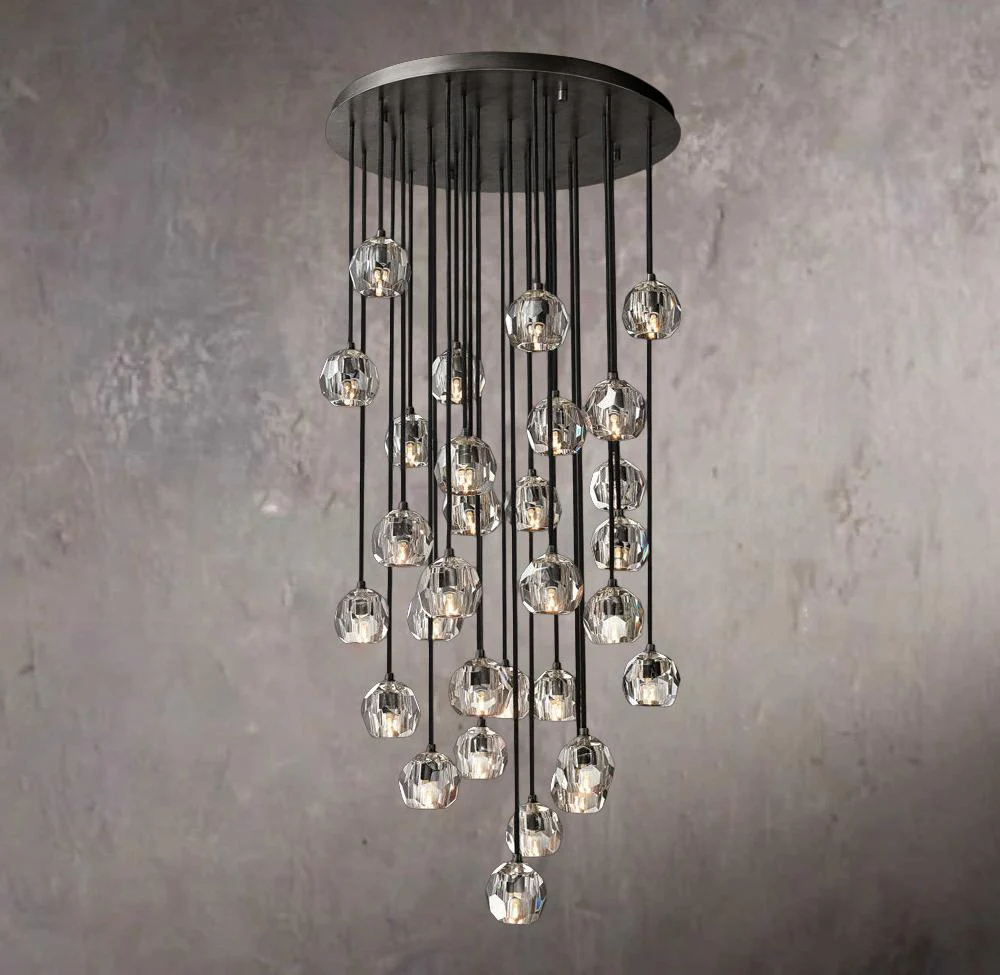 Crystal Sphere Clear Glass Round Cluster Chandelier 30" - Image 3