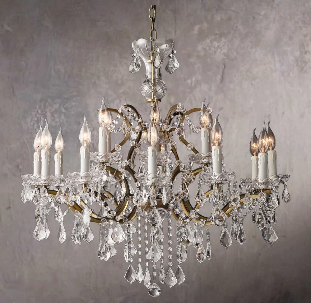 Antique 19th Century Baroque-Style Iron and Crystal Round Chandelier 33" - Image 1