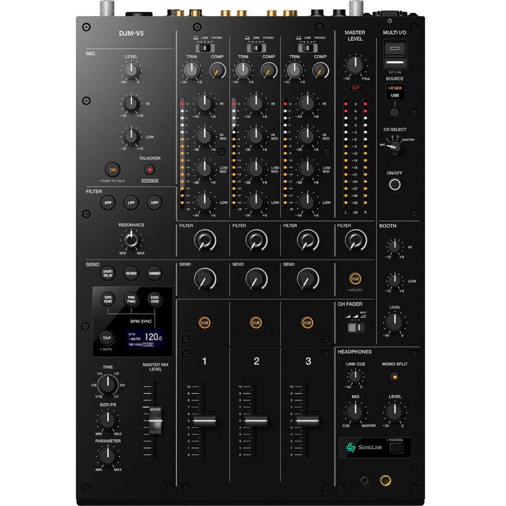 AlphaTheta DJM-V5 3-Channel Compact DJ Mixer w/ Built-In SonicLink Transmitter. - Image 1