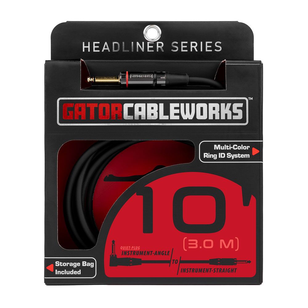 Gator GCWH-INS-10RAQ Headliner Stright TS to Right-Angle Quite Instrument Cable (10ft) - Image 1