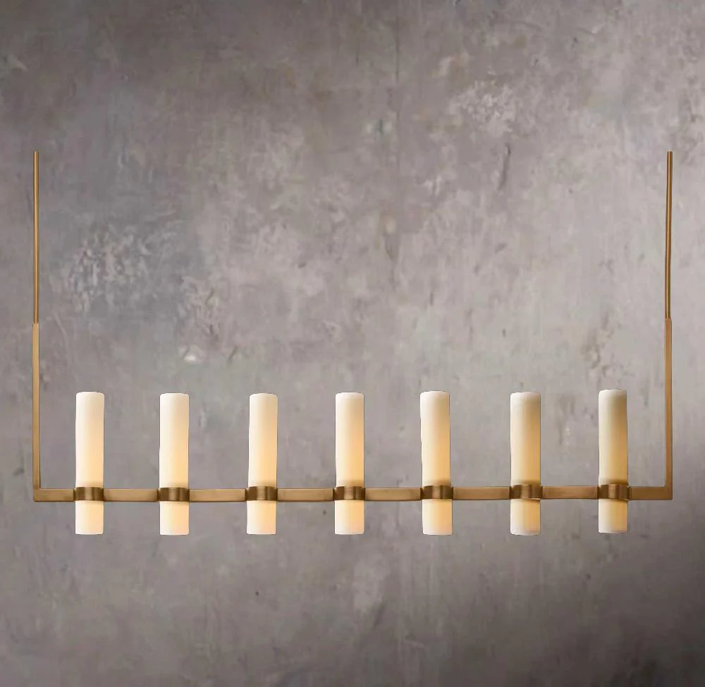 Ravelles Straight Milk Glass Chandelier 59" - Image 1