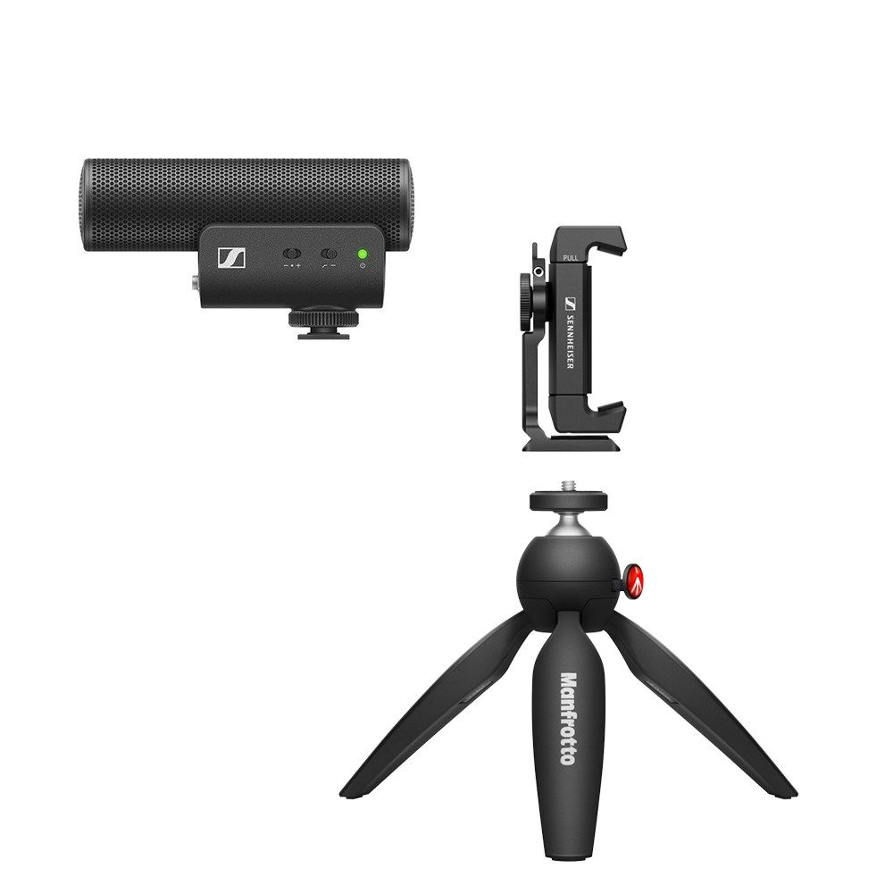 Sennheiser MKE 400 Mobile Kit w/ Smartphone Clamp & Manfrotto PIXI Tripod - Image 1