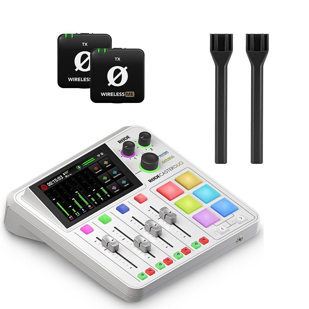 Rode RodeCaster Duo Pack (White) w/ 2 x Wireless ME TX & 2 x Interview GO Microphones - Image 1
