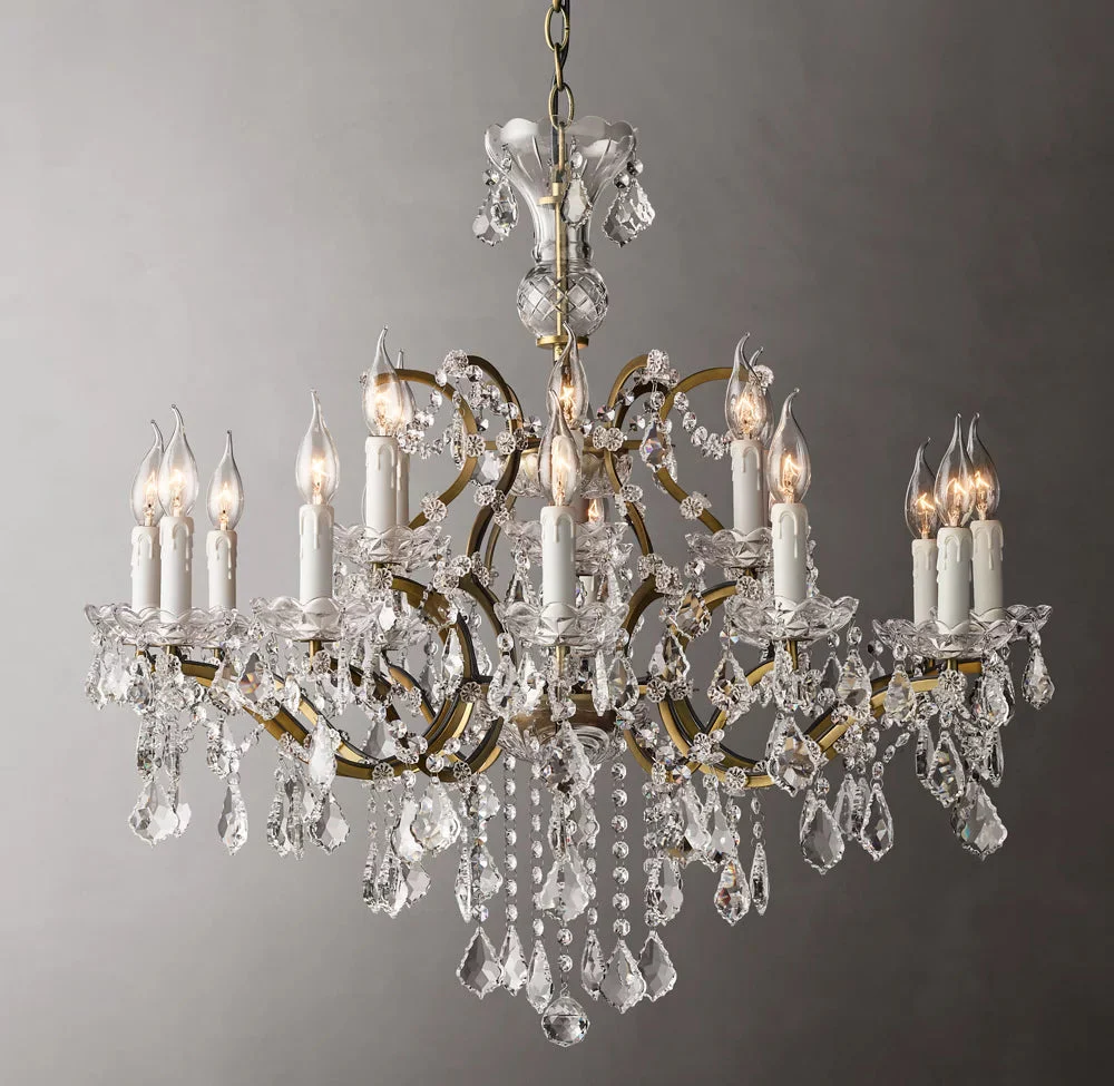 Antique 19th Century Baroque-Style Iron and Crystal Round Chandelier 33" - Image 3