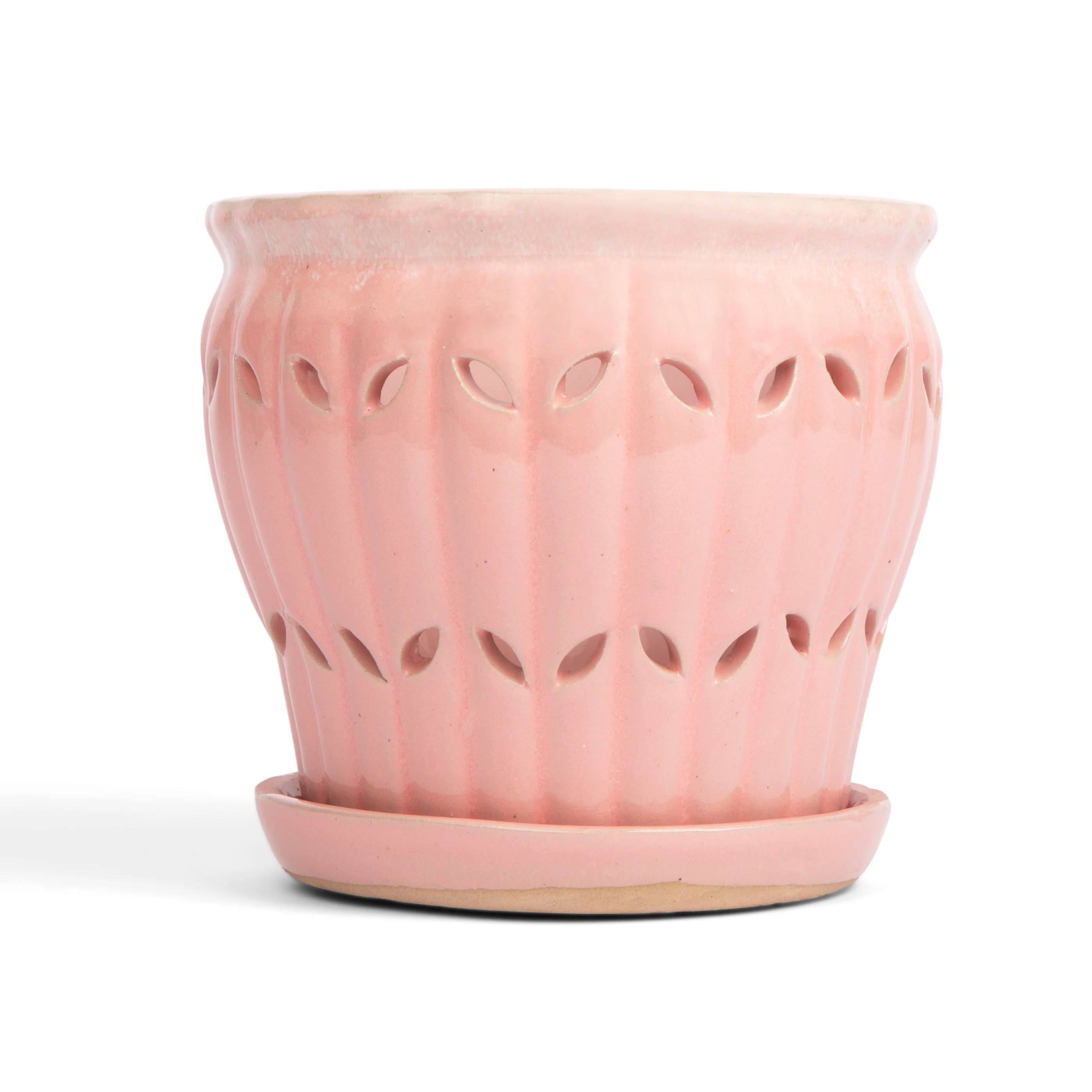 6" Cream Over Cotton Candy Pinwheel Fluted Orchid Pot - Image 1