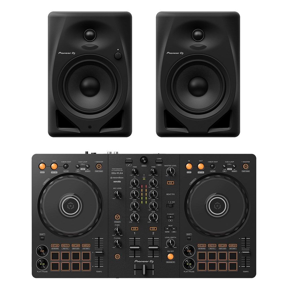 Pioneer DDJFLX4 2-Ch DJ Controller Pack w/ DM50D Monitors (Black) - Image 1