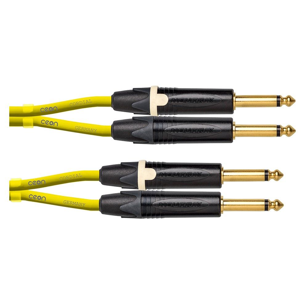 Cordial Ceon NEUTRIK 2x 1/4" TS Gold to 2x 1/4" TS Gold Cable (1.5m) (Yellow) - Image 1