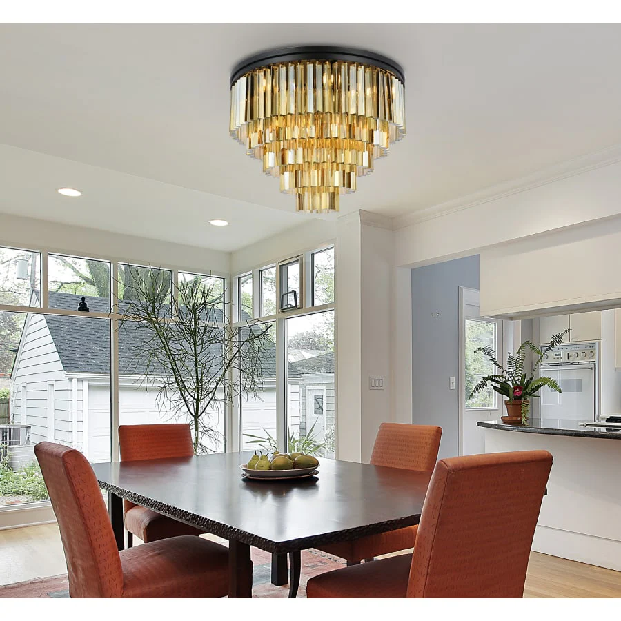 Elegant Lighting Sydney 17 Light 32" Wide Flush Mount Drum Ceiling Fixture with Golden Teak Royal Cut Crystals - Image 2