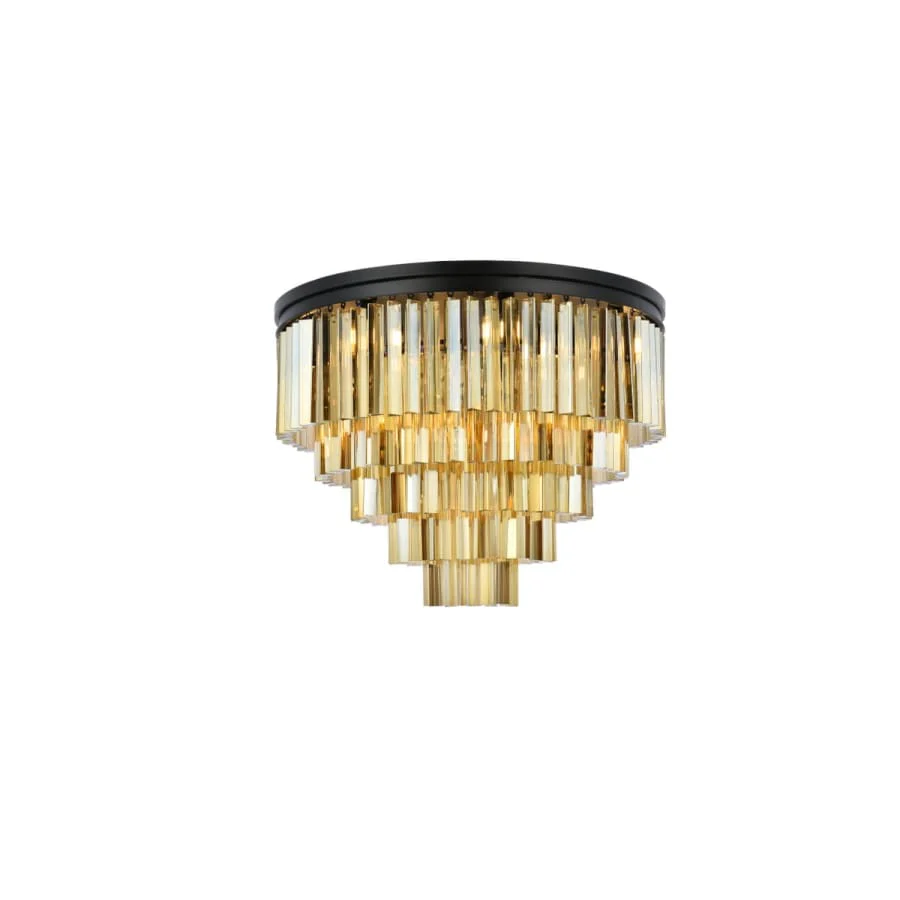 Elegant Lighting Sydney 17 Light 32" Wide Flush Mount Drum Ceiling Fixture with Golden Teak Royal Cut Crystals - Image 1