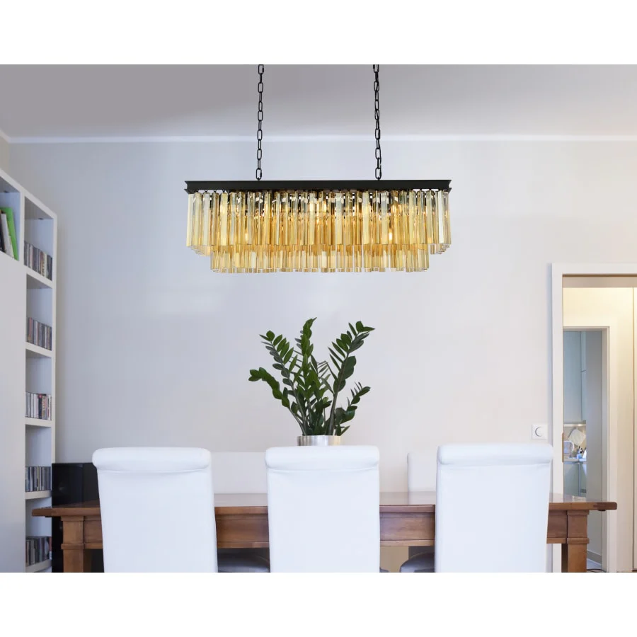 Elegant Lighting Sydney 12 Light 40" Wide Crystal Linear Chandelier with Golden Teak Royal Cut Crystals - Image 2