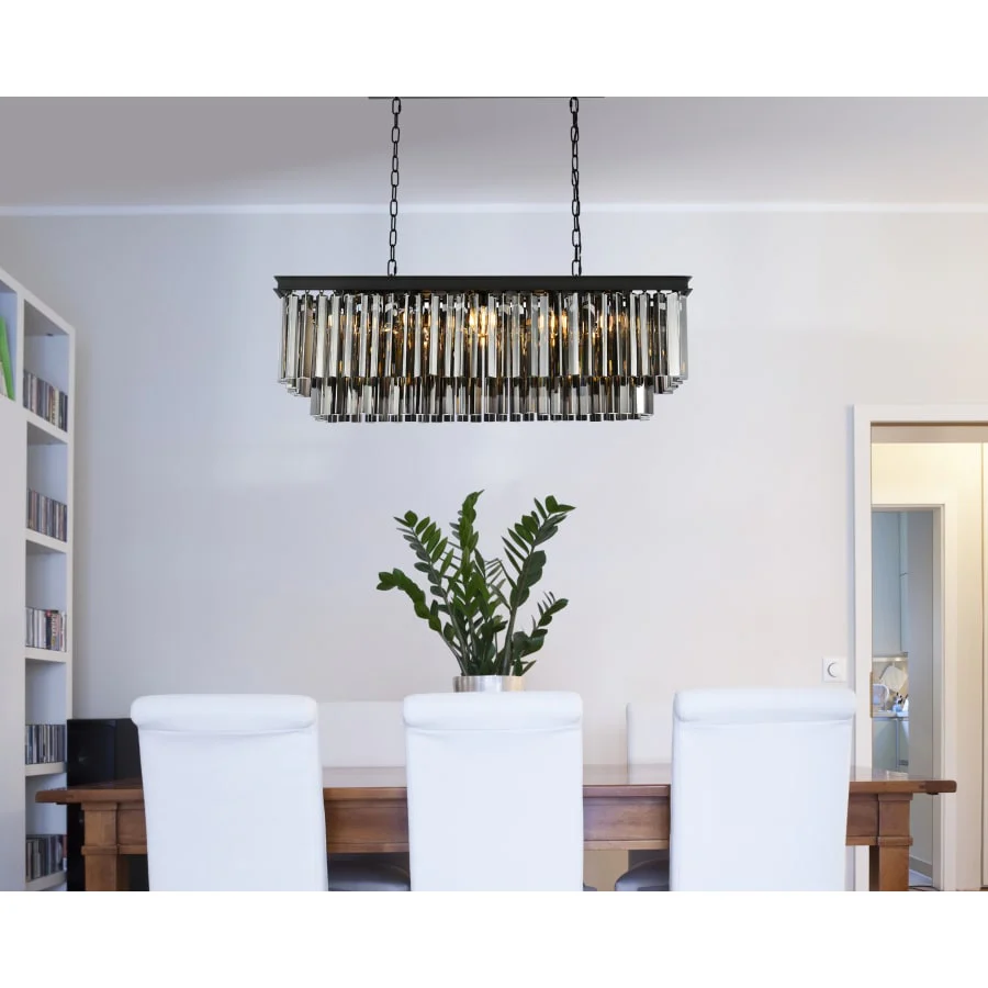 Elegant Lighting Sydney 12 Light 40" Wide Crystal Linear Chandelier with Silver Shade Royal Cut Crystals - Image 2