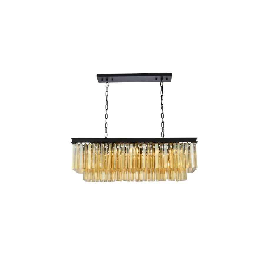Elegant Lighting Sydney 12 Light 40" Wide Crystal Linear Chandelier with Golden Teak Royal Cut Crystals - Image 1